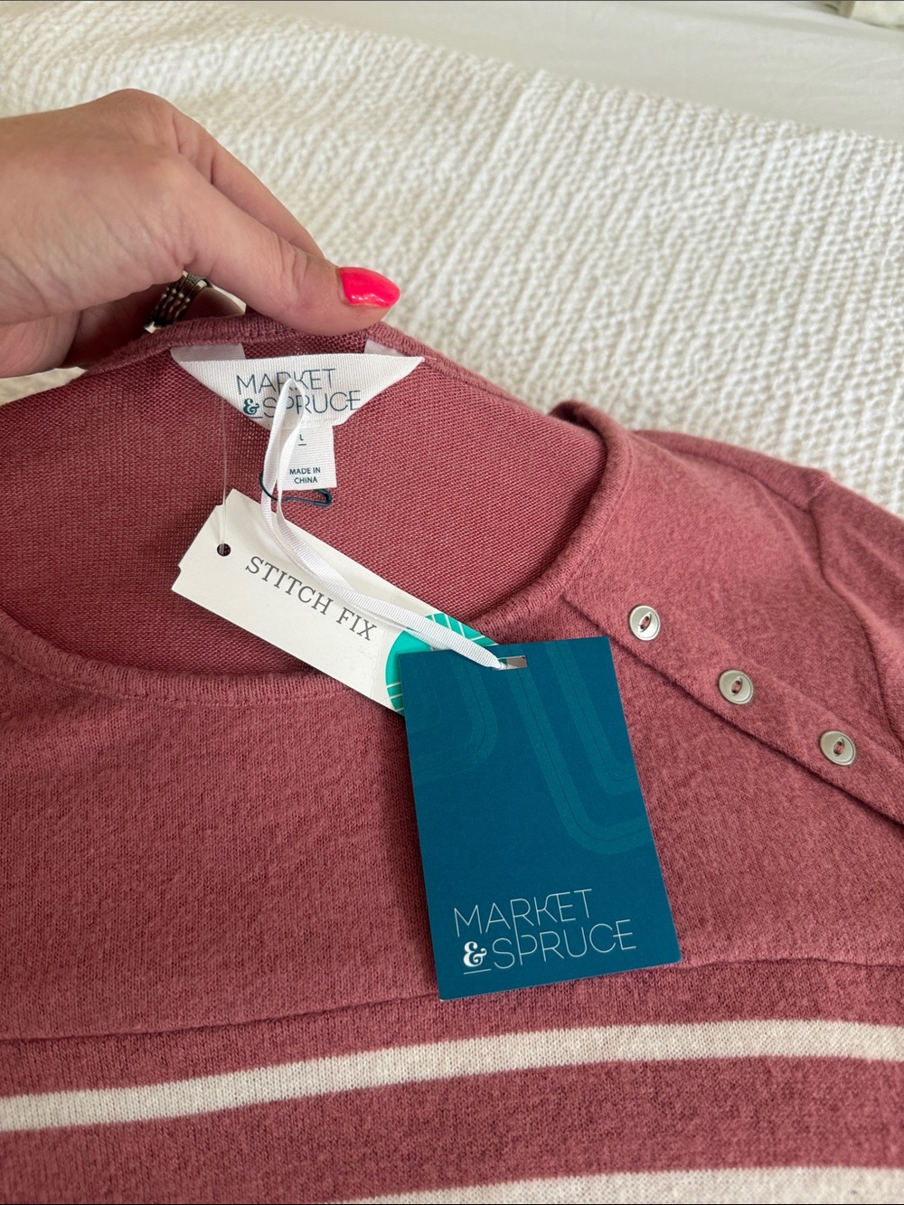 Market & Spruce Rose Pink and White Striped Long Sleeve Top - Picture 3 of 5